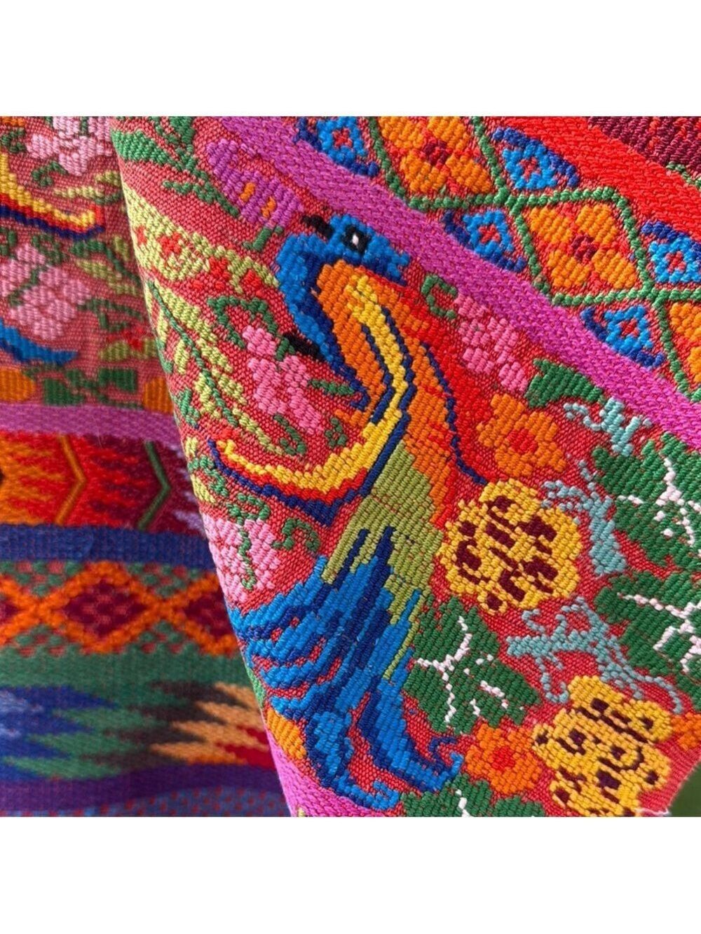Vintage Guatemala Huipile Quetzal Birds Woven Textile Poncho - Picture 8 of 12